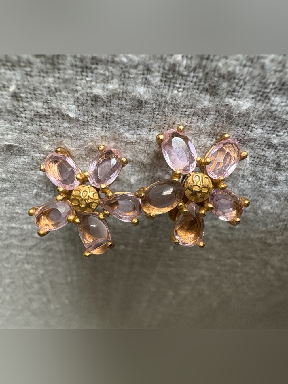Coach Pink/Gold Crystal Flower Stud Earrings